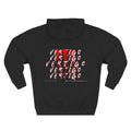 Vertigo Graphic Hoodie — Three-Panel Red Stacked Text Fleece Pullover