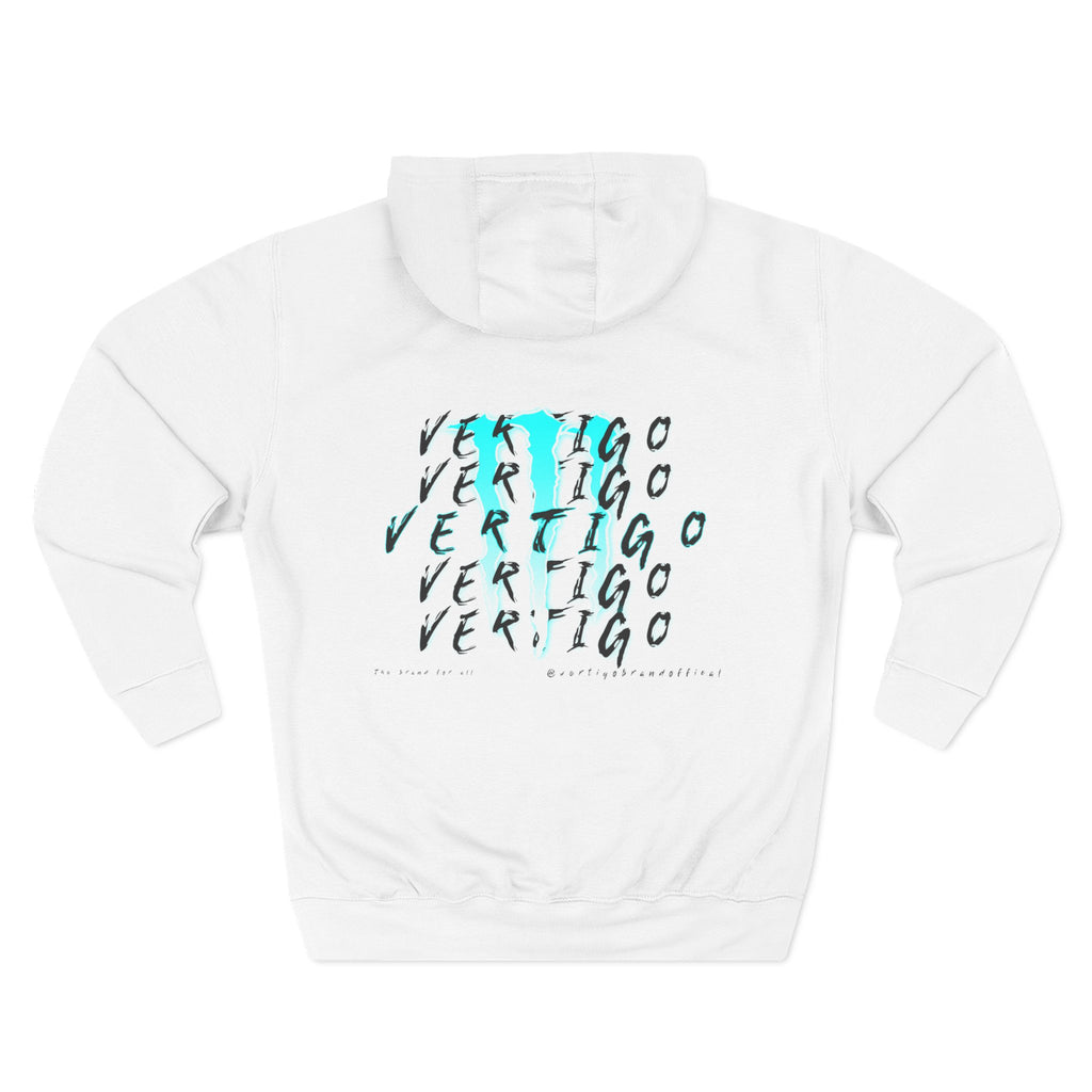 Vertigo Graphic Hoodie — Three-Panel Red Stacked Text Fleece Pullover