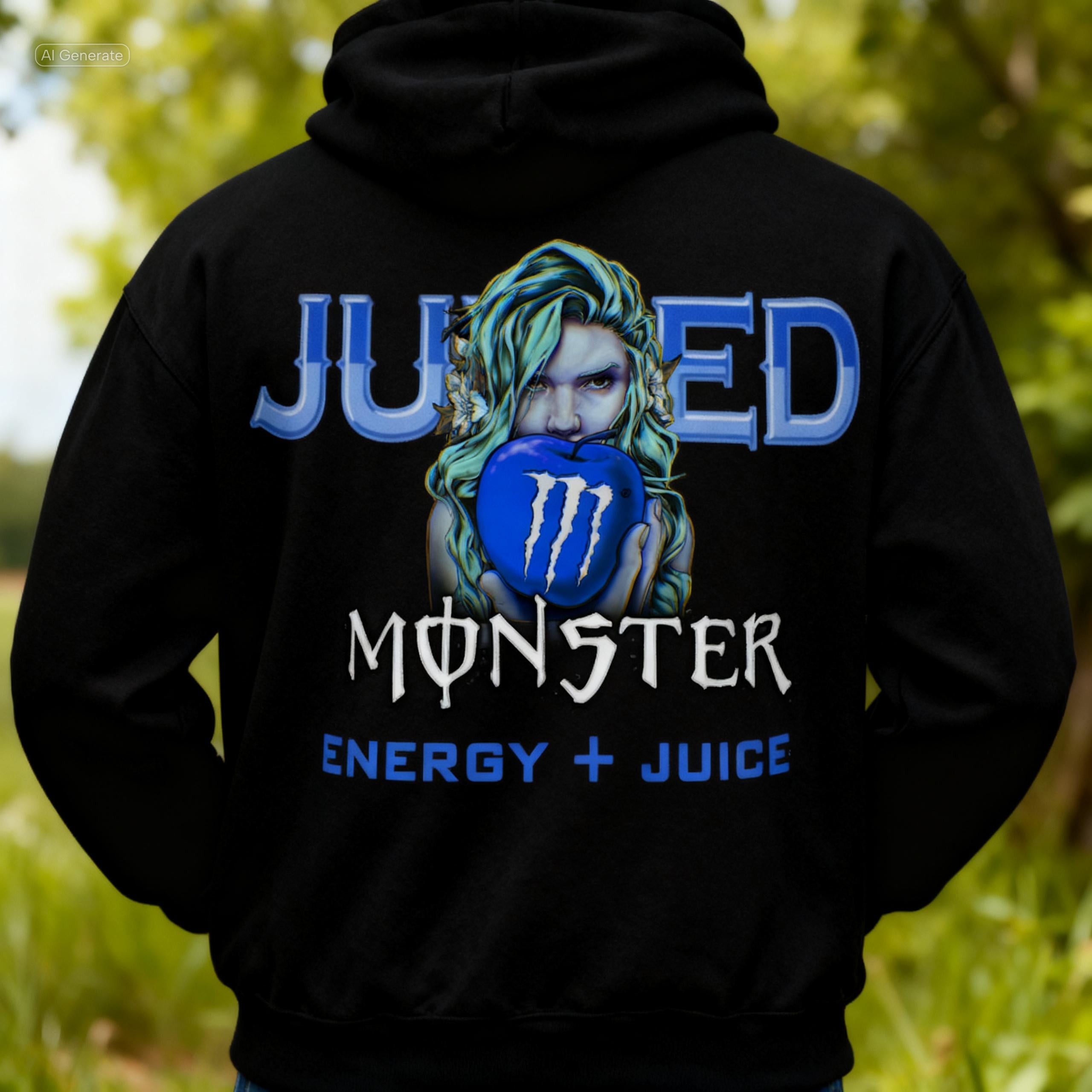 BAD APPLE Monster energy Hoodie Blue Classic Unisex Cotton Hoodie